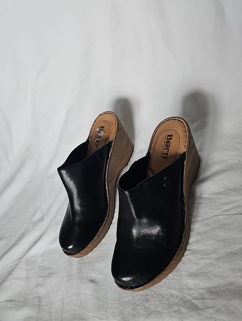 Born Black Leather Wedge Clogs Platform